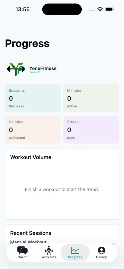 YeneFitness progress screen